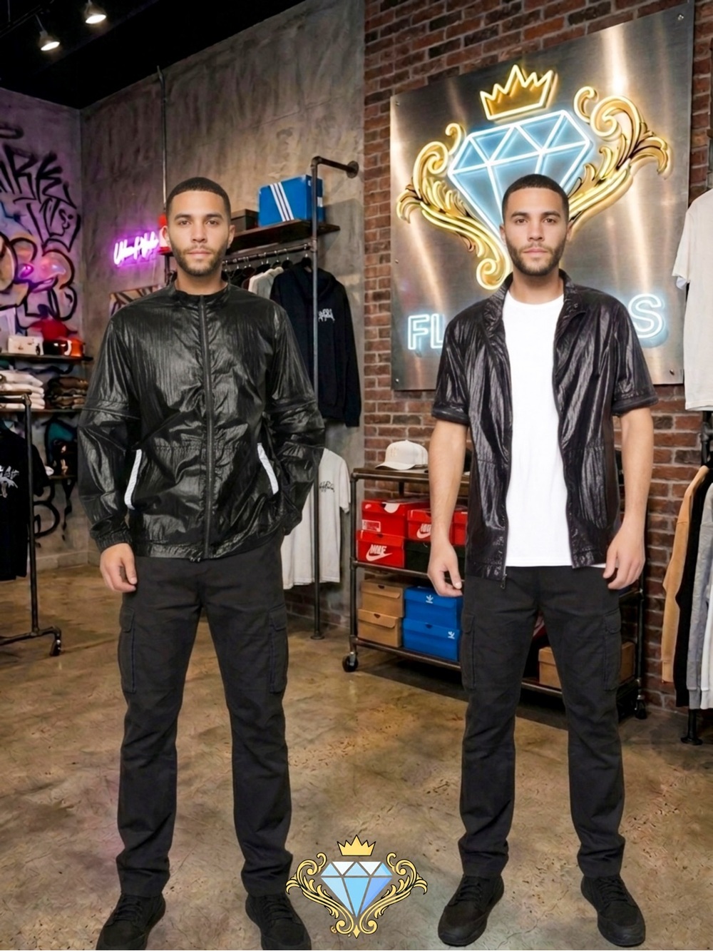 Fashion Nova Sport Men Metallic Black Convertible Track Jacket NWT Size Large